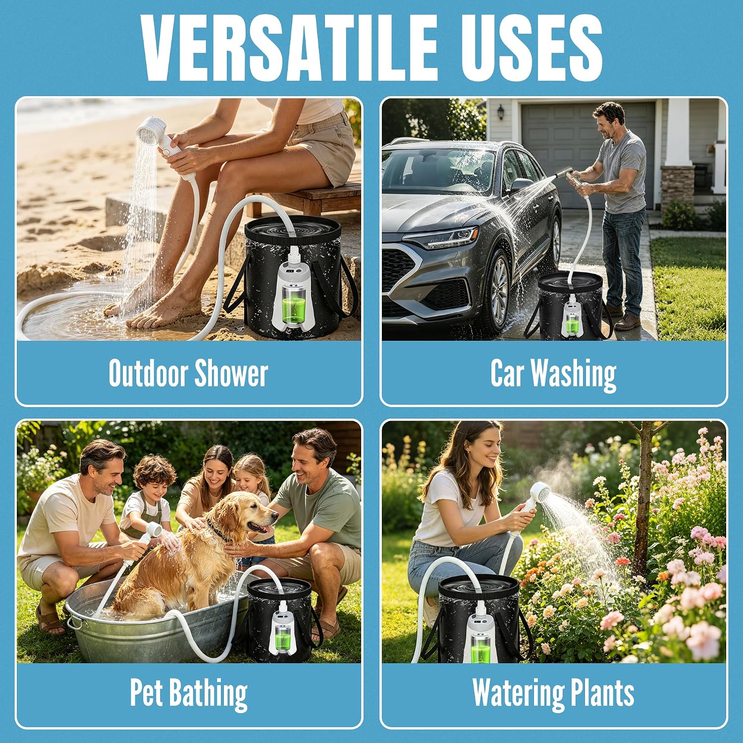 KEENTECH Portable Shower for Camping, Rechargeable Electric Outdoor Shower with LED Display,IPX7 Waterproof Camping Pump Shower for Hiking RV, Travel, Pet Bath, Car Washing