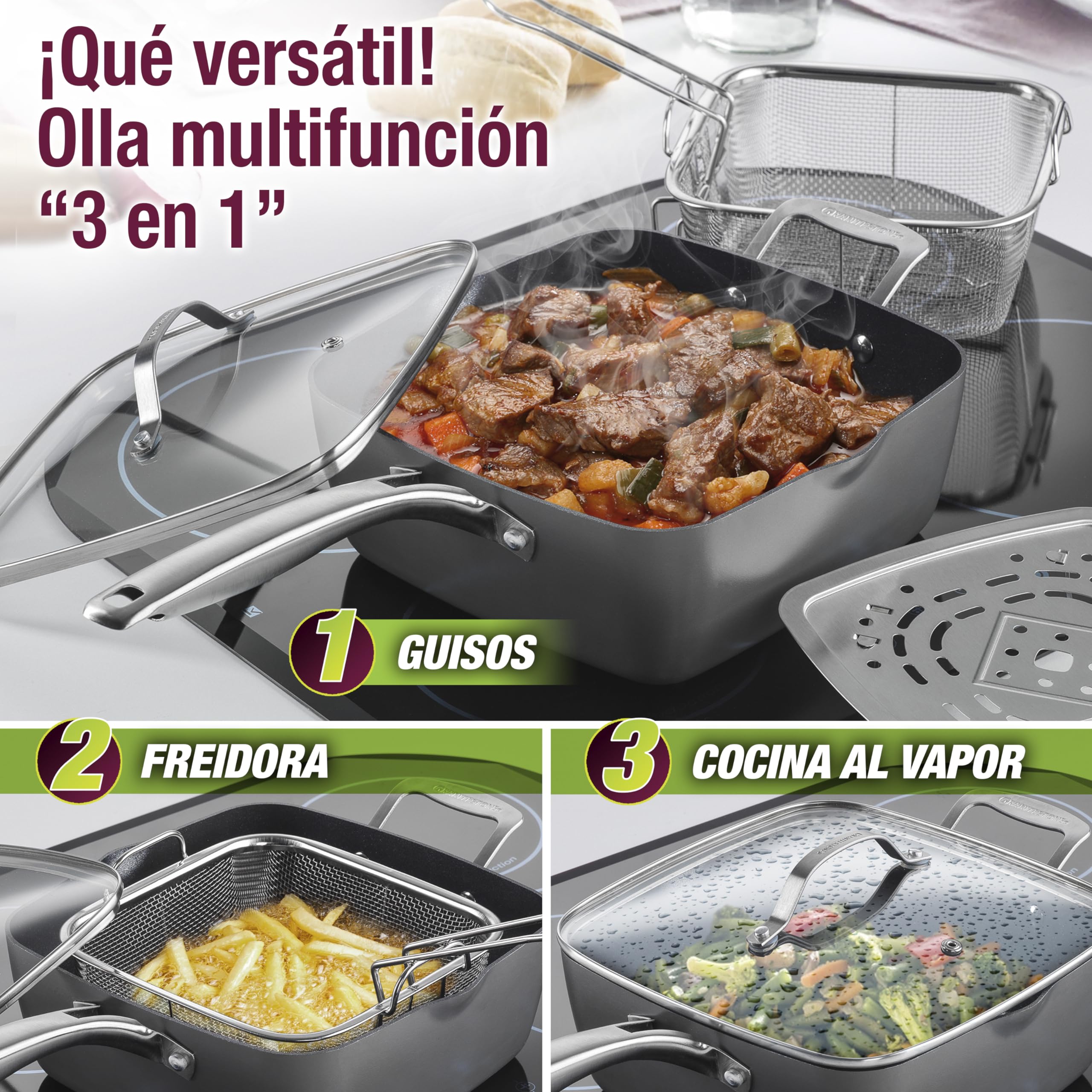 Galería del Coleccionista Batería de Cocina ARMOR MAX 20 Piezas, Ultra-resistente: no se raya ni abolla ¡y es apta para el horno! Super-antiadherente: no se pega nada nunca. Incluye Set de Cuchillos