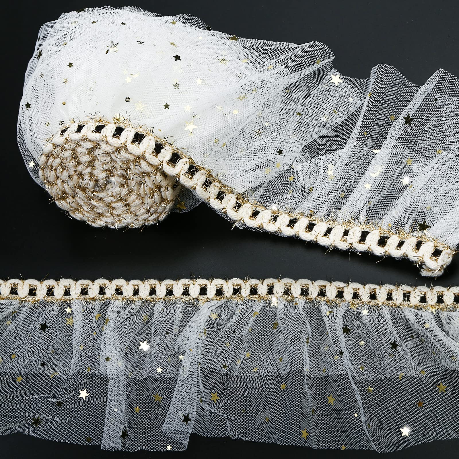 White Glitter Tulle Ribbon, Sparkling Tulle Rolls, 11 cm Width Mesh lace Ribbon Spool Fabric for DIY Tutu Skirts Wedding Decoration Gift Wrapping Tutu Skirt DIY Arts and Crafts Wedding (5 Meter)