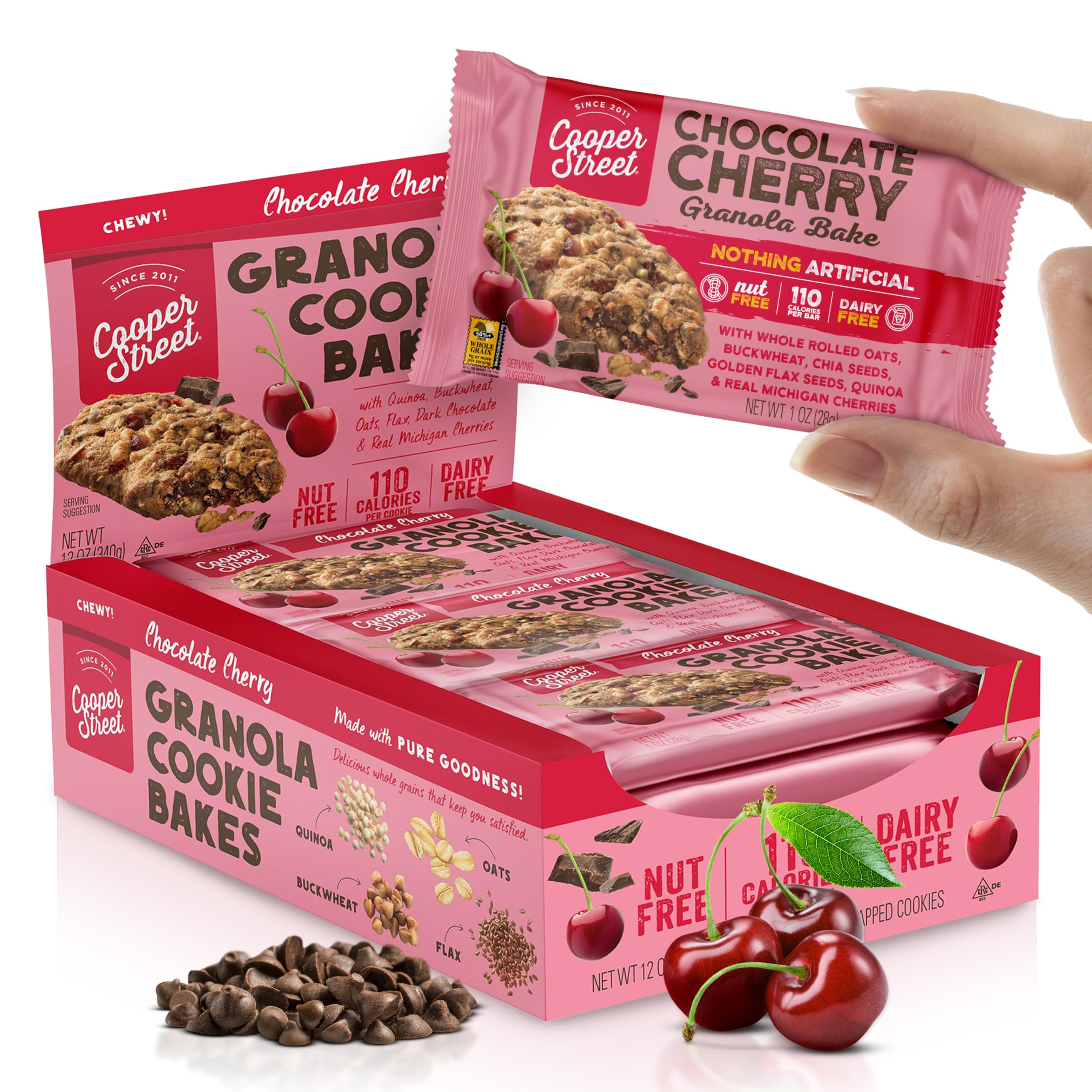 Sponsored Ad - Cooper Street Chocolate Cherry Granola Bakes (12 pack) - Individually Wrapped Soft and Chewy Breakfast Granola Bars - Nut, Dairy & Soy Free - Great As Kids Snacks For School, Hiking Or Lunchbreak