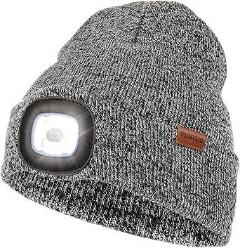 LED Beanie with The Light, Unisex USB Rechargeable Headlamp Winter Knitted Cap Gifts for Men Dad Husband Him