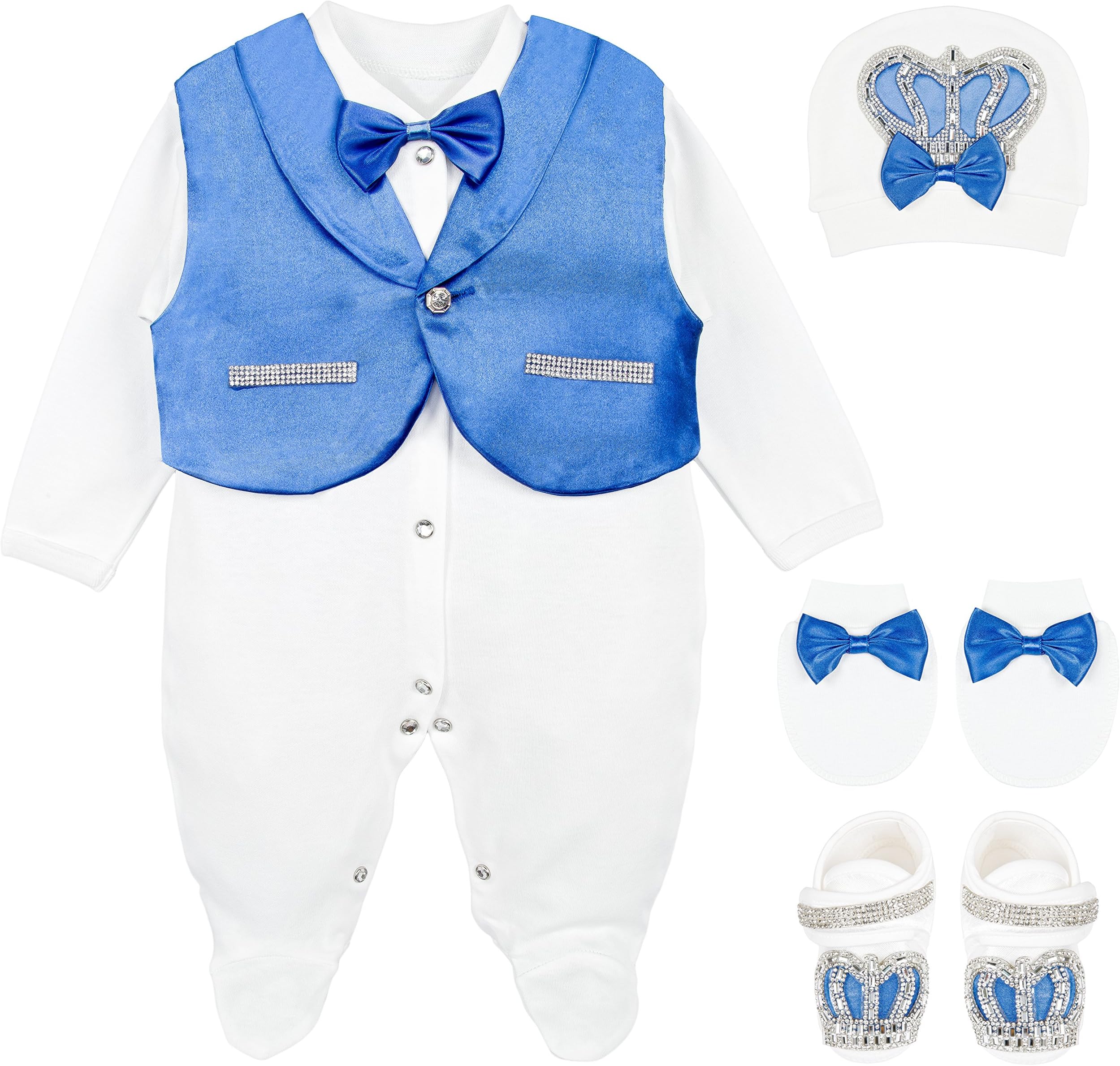 LilaxBaby Boy Jewels Crown Tuxedo Outfit Layette 5 Piece Gift Set 0-3 Months