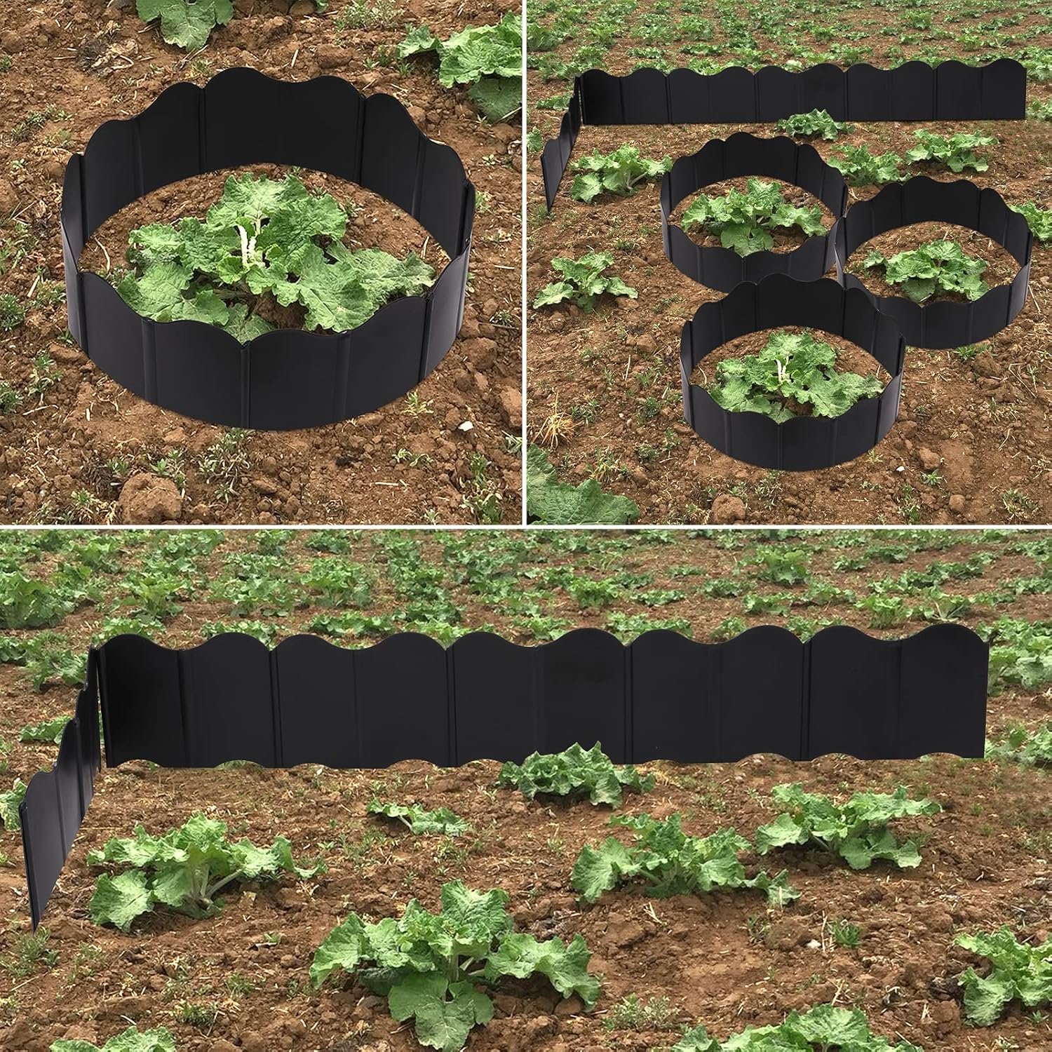 CEE 50PCS Garden Landscape Edging Border No Dig 6.10" x 5.30" Interlocking Landscaping Edging Kit, Hammer in Lawn Edge, Plastic No-Dig Pound-in Garden Lawn Edging for Outdoor Patio DIY, Black