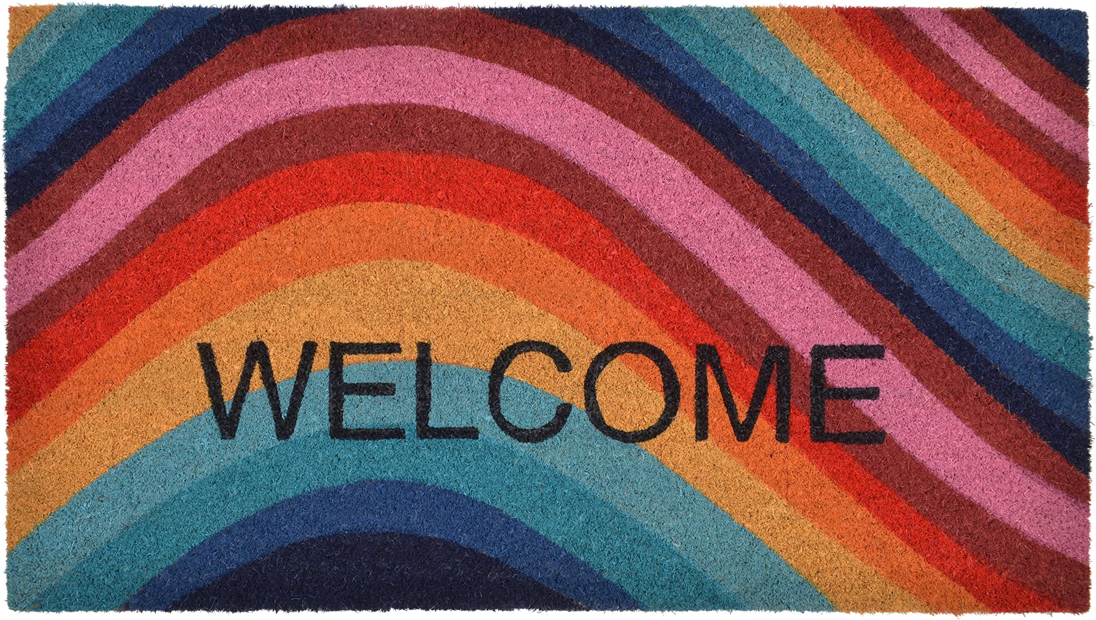 WALBROOK Rainbow Doormat - Coco Coir Front Door Mat, Welcome Mat, Porch Decor