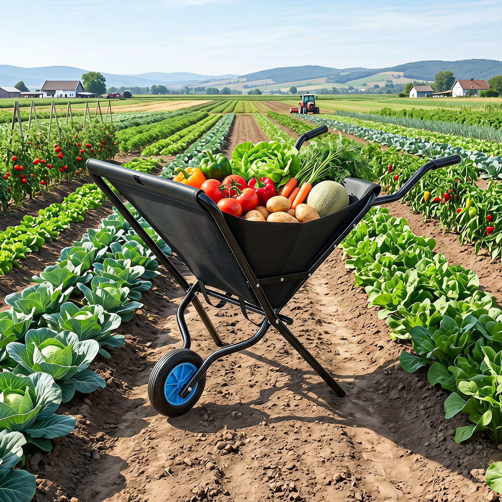 COSTWAY Carretilla de Jardín Plegable con Rueda, Lona Oxford, 78x109x72 cm | Carro de Transporte, Carga de 40 kg, Esturctura de Metal, Mangos Antideslizantes, Carrito de Obra Plegable para Jardinería