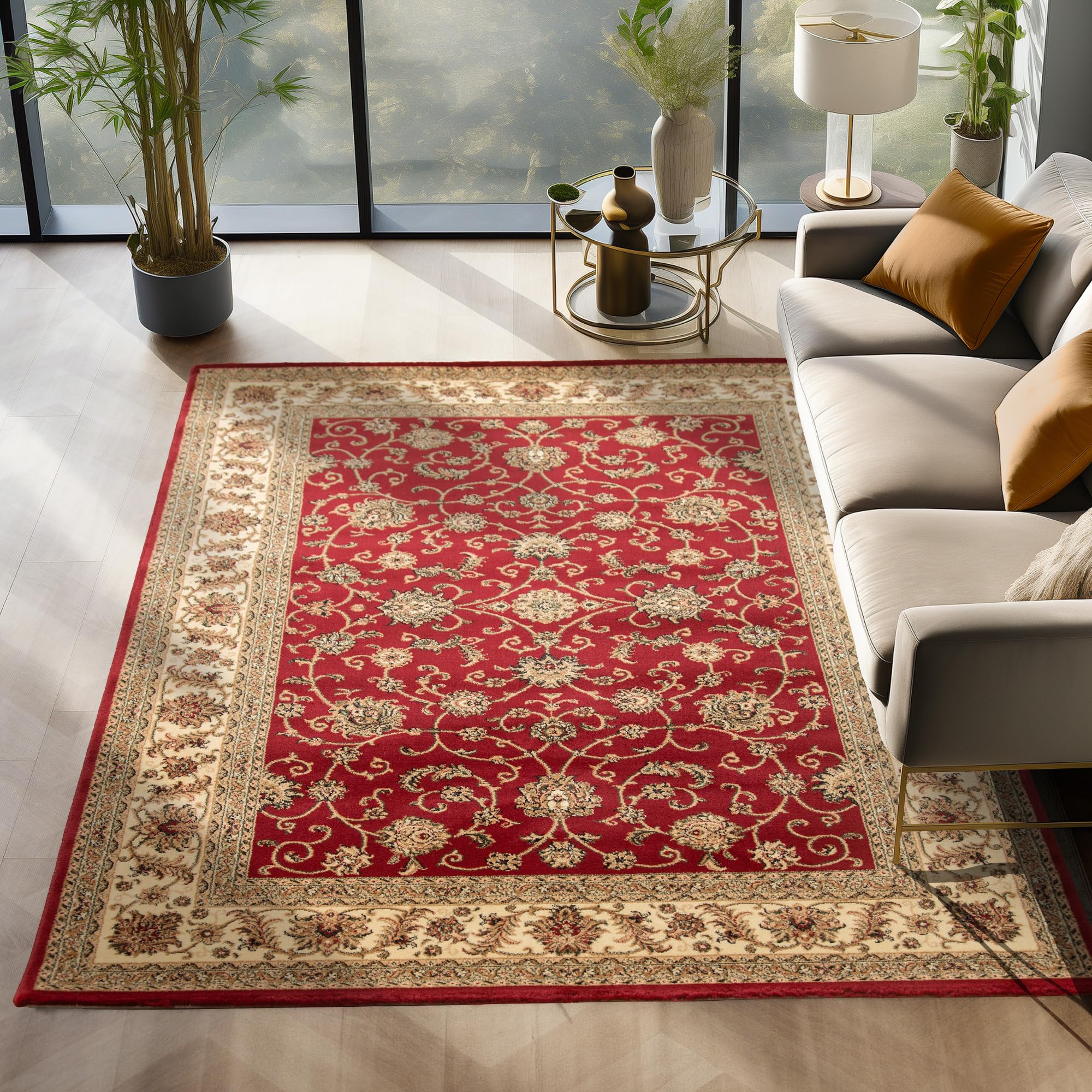 SIMPEX Alfombra Oriental 160x230 cm Roja, Diseño Clásico, Fácil de Cuidar y Resistente, Elegante Alfombra para Comedor o Espacios Amplios