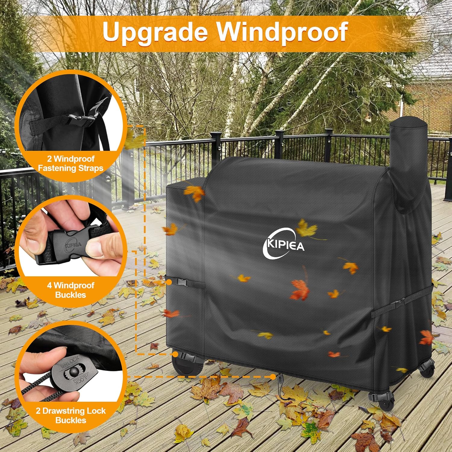 Kipiea Heavy Duty Grill Cover for Traeger Pro 34 & 780 Series, 600D Oxford Fabric Wood Pellet Smoker Covers Waterproof & Windproof, Pellet BBQ Grill Cover for Outside Anti-UV, No Tear, No Fading