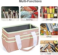 Vista 5 de JJRING Craft Organizer Tote Bag, Art Storage Caddy with Multiple Pockets, Beige Sewing Bag for Art, Craft, Scrapbooking, School, Medical, and Office