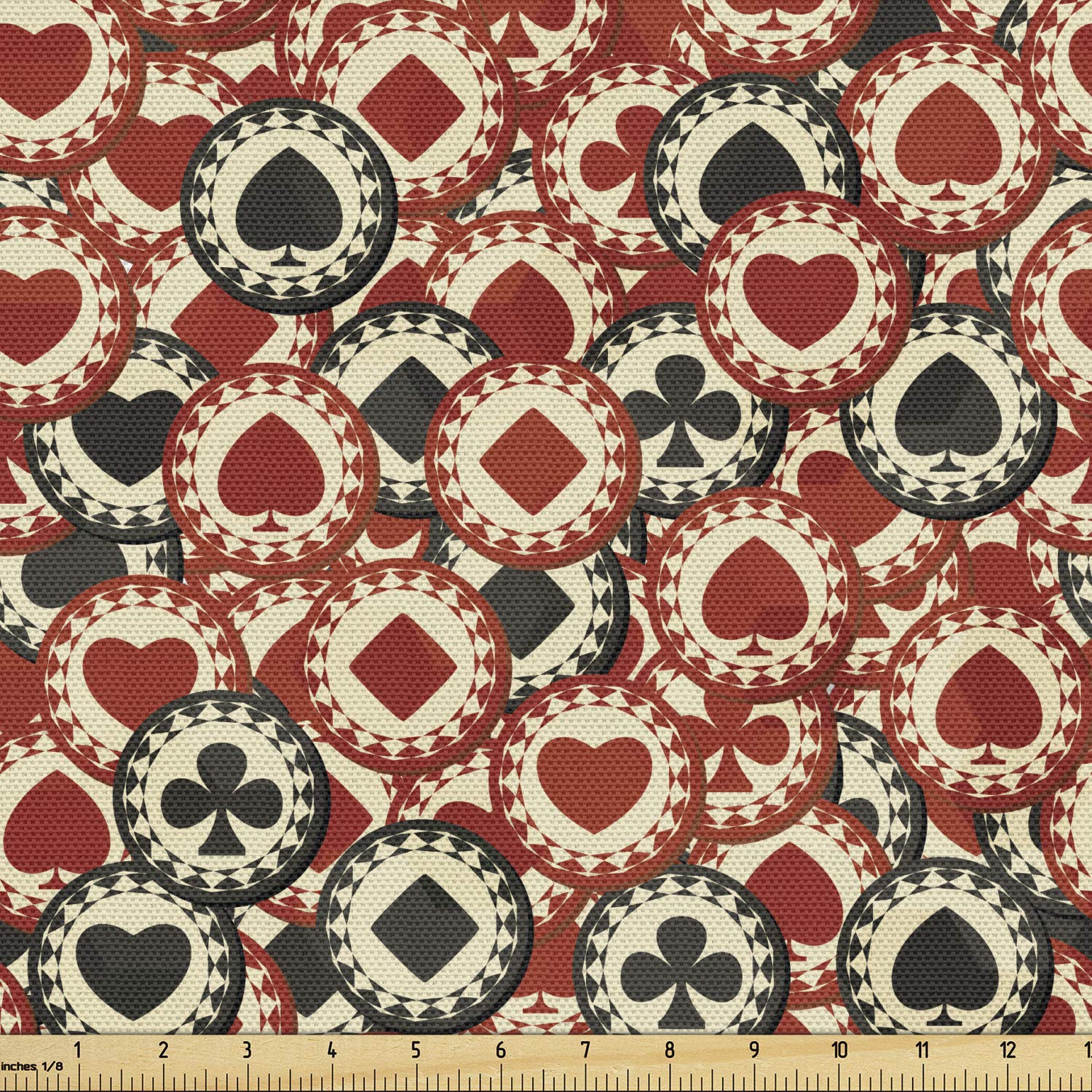 Lunarable Casino Fabric by The Yard, Poker Chips Metropolitan Life Dollar Currency Wealth Winning Enjoy, Decorative Fabric for Upholstery and Home Accents, 2 Yards, Redwood Black