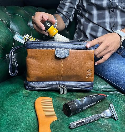 Miniatura 6 de RUSTIC TOWN Neceser de cuero para hombre, kit de afeitado de viaje, organizador de artículos de tocador, bolsa de maquillaje cosmética para mujeres,