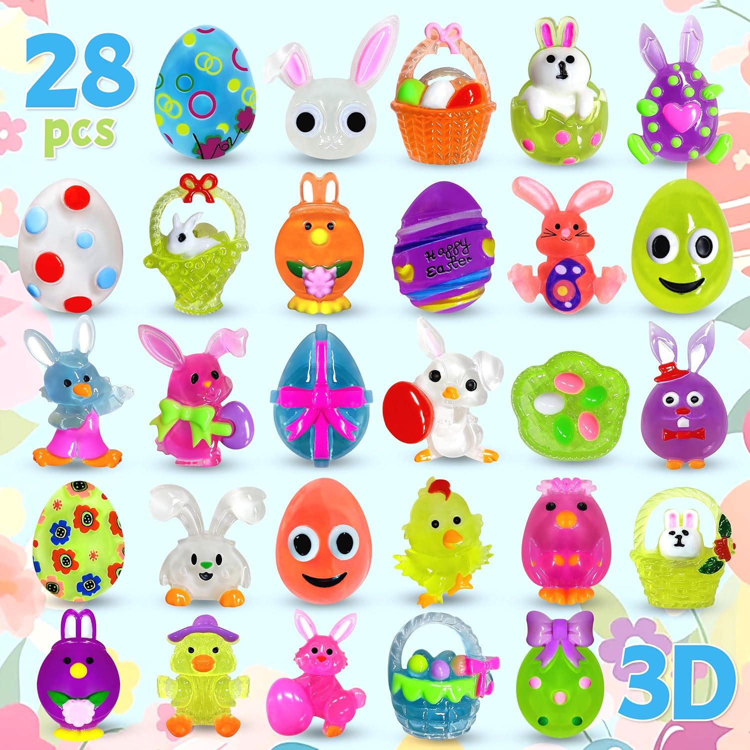 Easter Egg Fillers Light Up Rings - 28Pcs Glow in the Dark Party Favors, Easter Basket Stuffers Toys Gifts for Kids Teens Girls Boys