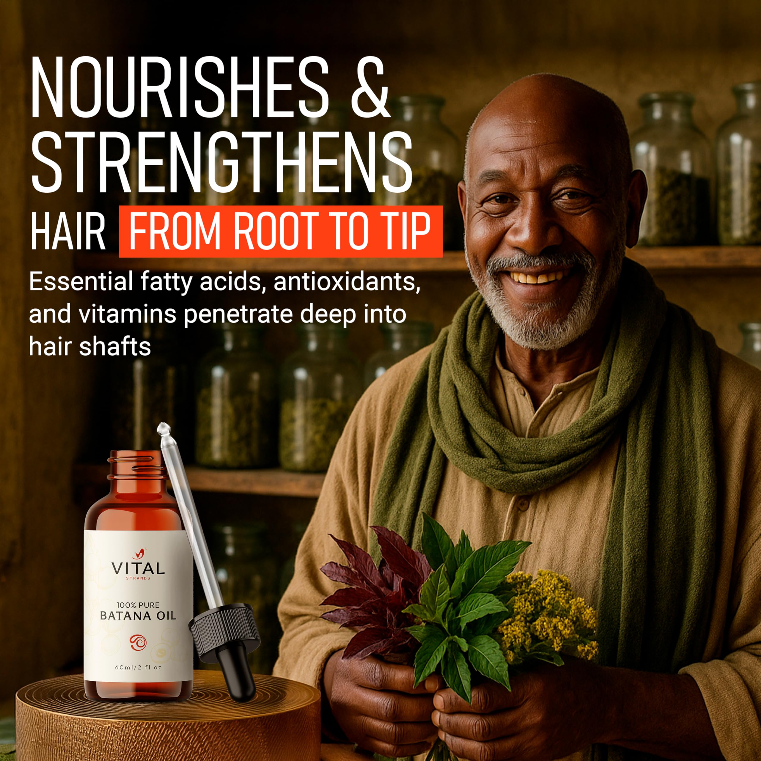 Batana Oil for Hair Growth – 100% Pure & Organic Botana Oil from Honduras – Strengthens, Thickens & Restores Natural Hair – Cold Pressed Raw Scalp & Hair Treatment for Men & Women – 60ml