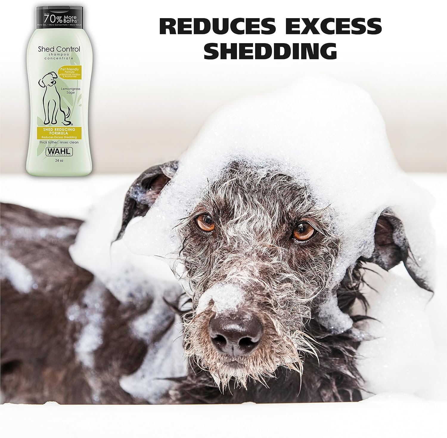 Wahl Shed Control Pet Shampoo for Animal Shedding & Dander – Lemongrass, Sage, Oatmeal, & Aloe for Healthy Coats & Skin – 24 Oz