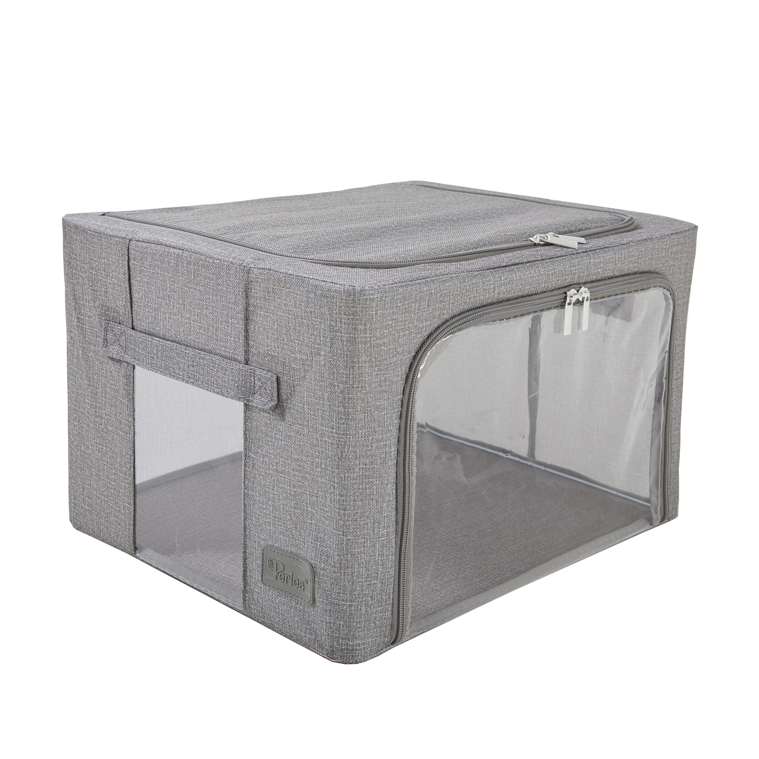 Periea ‘Beau’ Folding Collapsible Stackable Fabric Home Storage Boxes with Steel Frames (Black Grey Floral, Large) — view 28