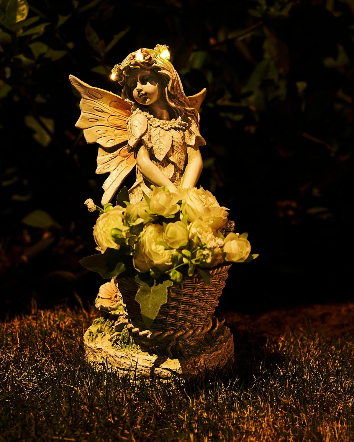 Garden Statue with Planter, Fairy Sculpture Flower Pot with Solar Light for Home Garden Planter Decoration, Yard Decor,Resin H 15 Inch (Fairy with Planter) - Image 5