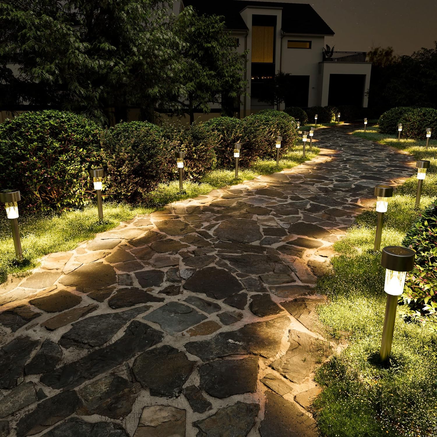 SOLPEX 16 Pack Solar Outdoor Lights Pathway, Stainless Steel Solar Lights Outdoor Waterproof,LED Landscape Lighting Walkway Light for Landscape/Patio/Lawn/Yard/Driveway-Warm White