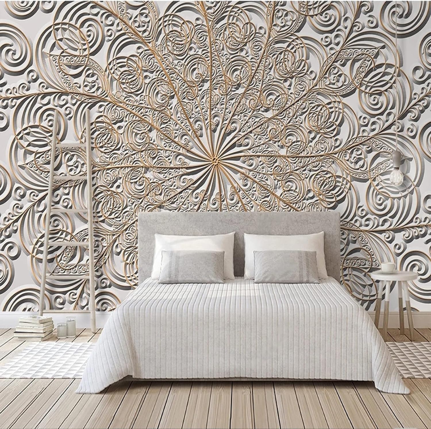 Amazon.com: Retro Back Carving Wall Mural, 3D Golden Pattern Photo ...