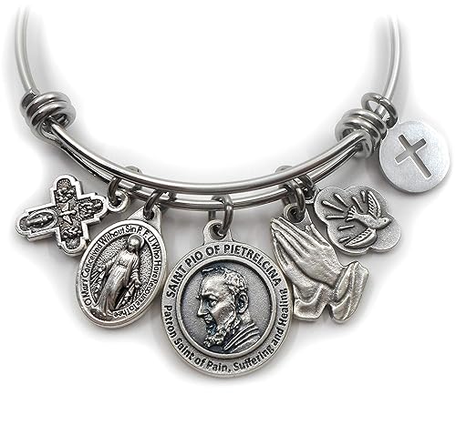 St. Padre Pio Bangle Bracelet, Patron Saint of Healing, Pain and Suffering