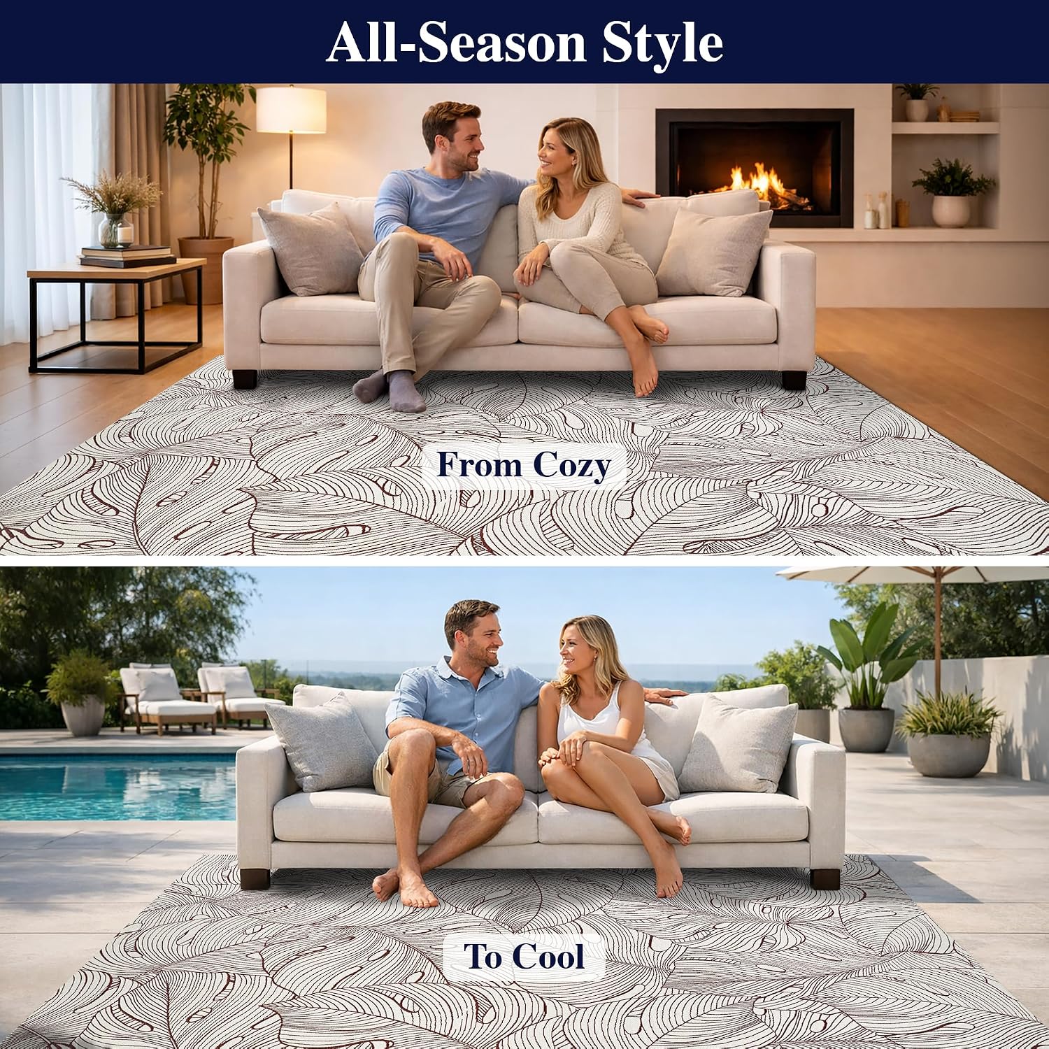 Couristan 5'3" x 7'6" Leaf Indoor-Outdoor Rug - Palma Red Area Rug with Leaf Pattern, Flatwoven Polyester Texture, UV-Stabilized, Fade-Resistant, and Easy-Clean Floor Accent for Patio or Living Room