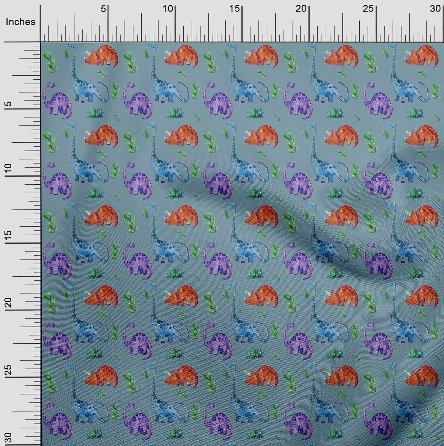 oneOone Polyester Spandex Grayish Blue Fabric Dinosaurs & Leaves Quilting Supplies Print Sewing Fabric by The Yard 56 Inch Wide
