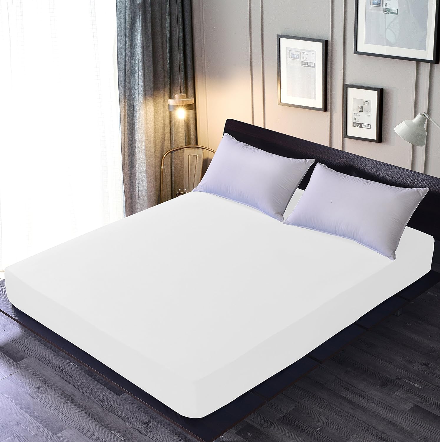 1 PC White Twin Size Fitted Bottom Sheet 800 TC 100% Natural Cotton,4 Way Stretch Elastic Fitted Sheet,Fit Mattress Upto 12'' Deep Pocket Snug Fit (White,1 PCs Fitted)