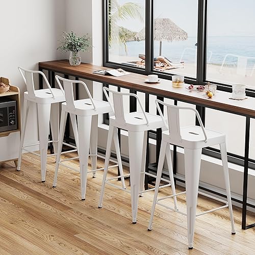 Miniatura 3 de WENTMENT Juego de 4 taburetes de bar de metal con respaldo extraíble de 26 pulgadas, color blanco