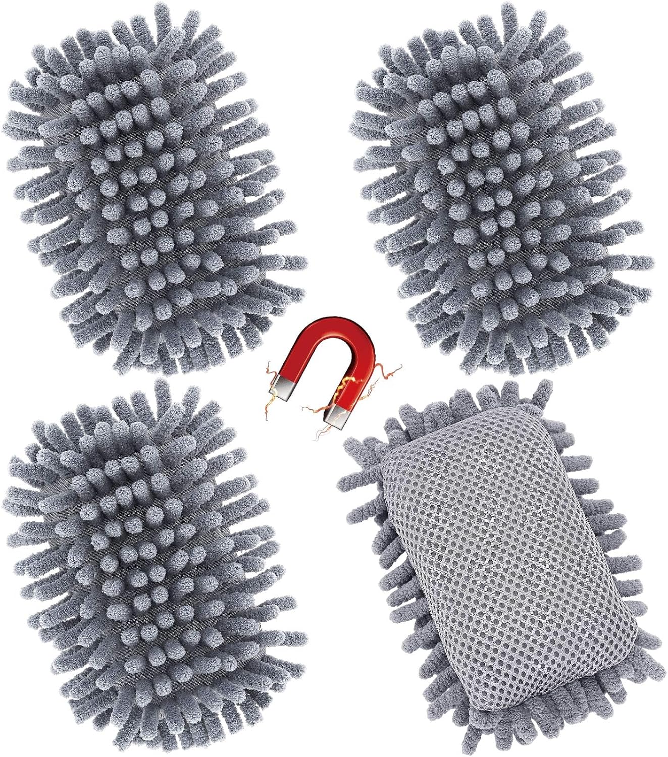 4 Pcs Magnetic Microfiber Shag Whiteboard Erasers, Magnetic Dry Erase Board Erasers, Shag Washable Dry Eraser for Markers, Chalk, Home, Classroom Office Supplies (Grey)