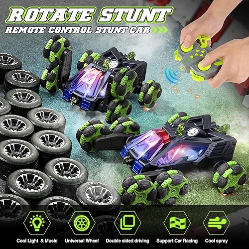 Miniatura 2 de MSMV Auto de acrobacias a control remoto con detección de gestos, auto de juguete a control remoto, 6 ruedas, auto de acrobacias giratorio de 360