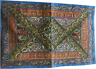 Mogul Interior Decor Tapestry Table Runner Multi Handmade Sequin Patchwork Wall Throw 36x20