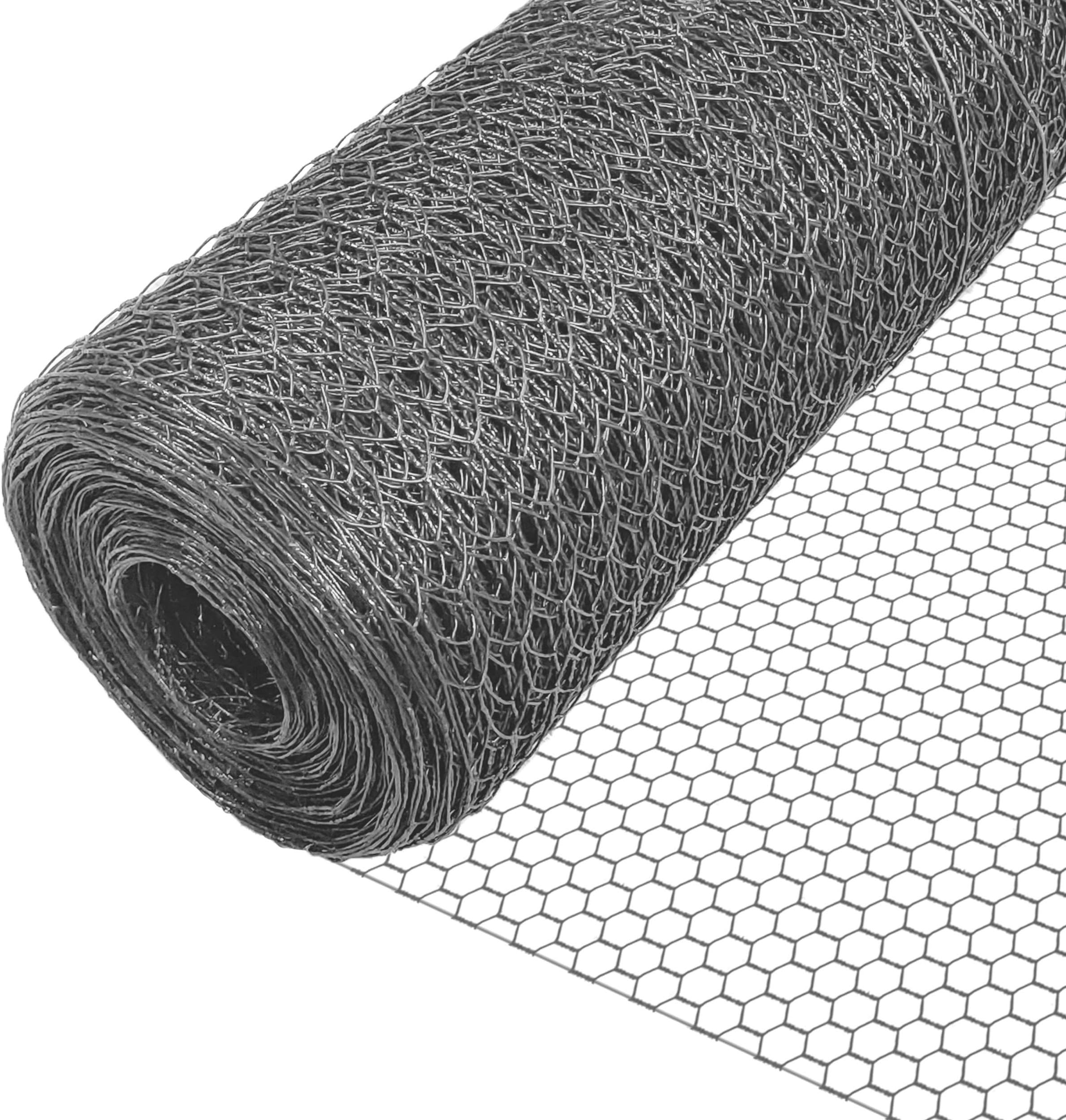 VOUNOT Chicken Wire Mesh Roll, PVC Coated Hexagonal Wire Mesh Fencing, Wire Poultry Netting, 1m x 25m, Hole Size: 25mm, Grey