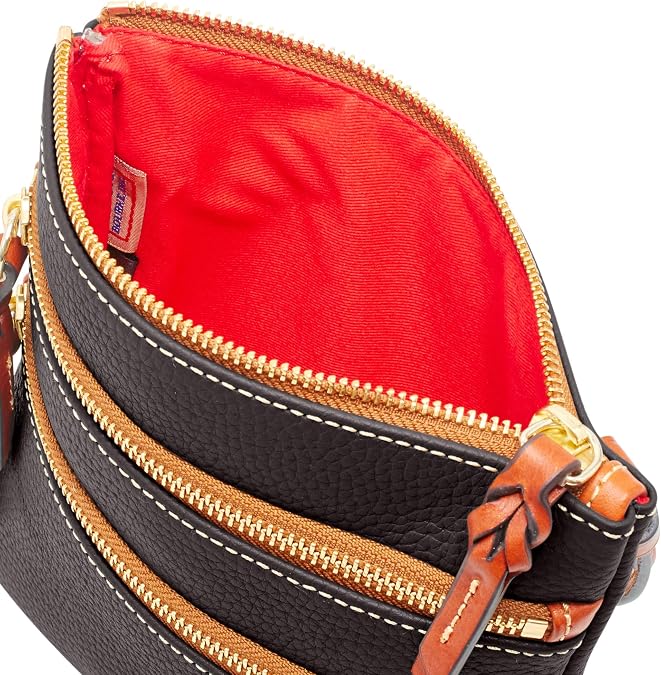 Dooney & Bourke Womens Crossbody Bags, Pebble Grain North South Triple Zip Leather Bag with Adjustable Strap