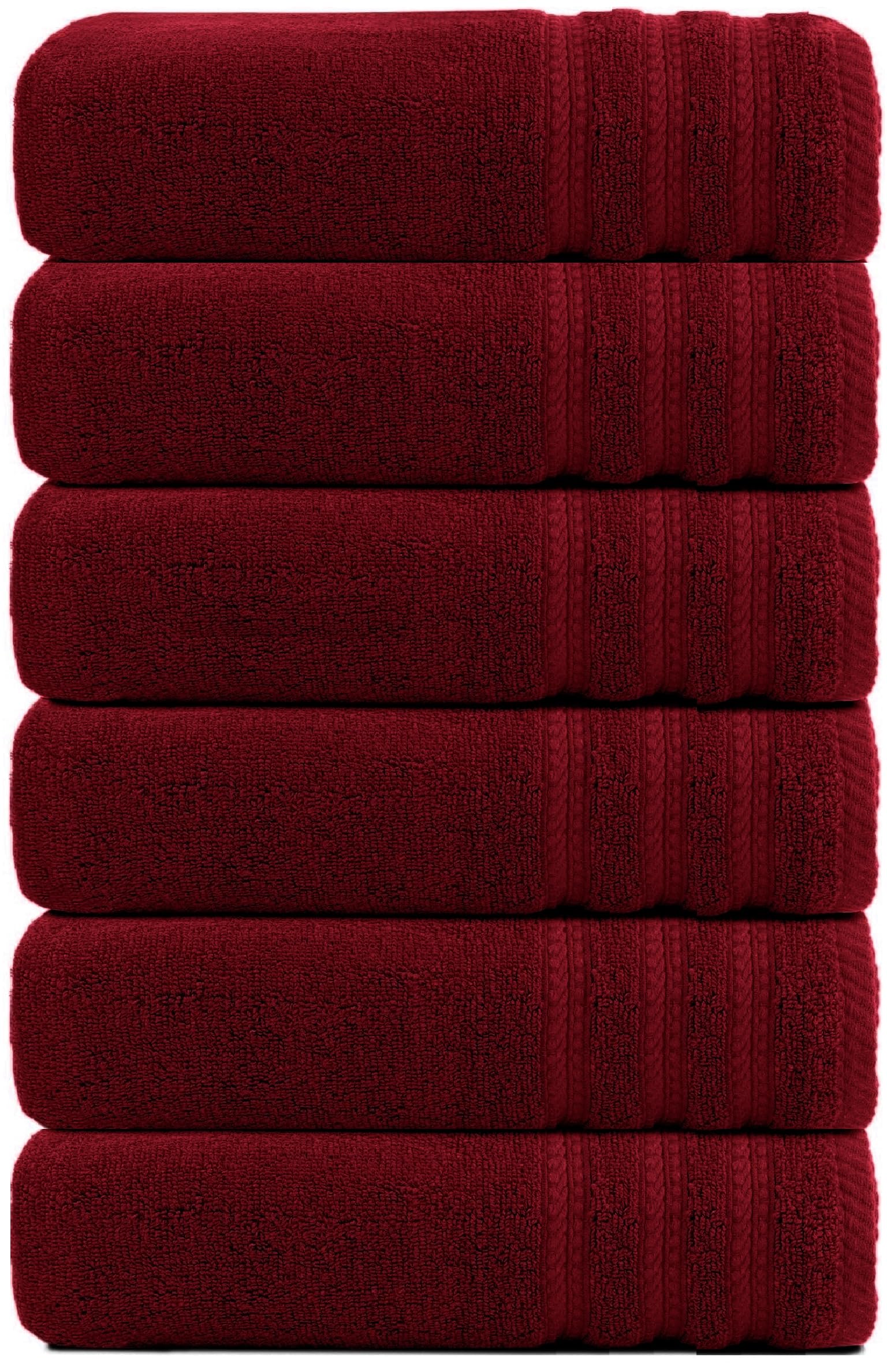 Wovenwonder Red Jumbo Bath Towels 6 Pack 100% Egyptian Cotton Bath Sheets (75X150cm) Highly Absorbent Towel Set 500-Gsm (Red)