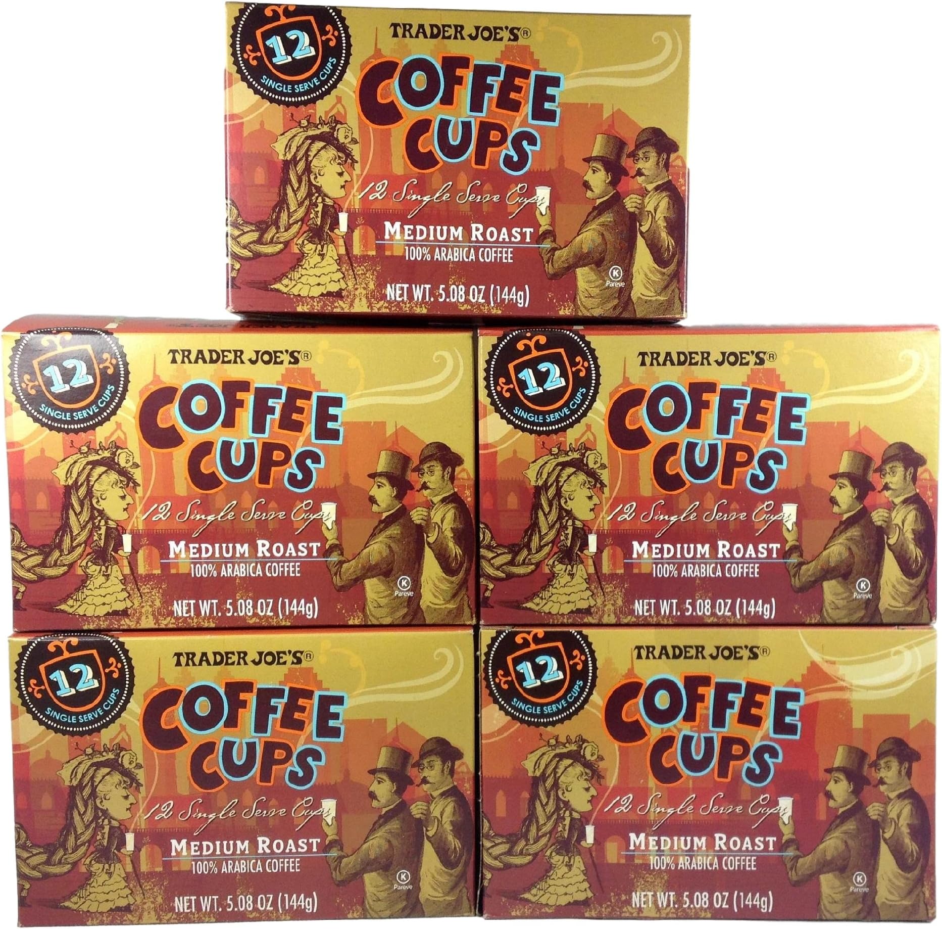Trader Joe's Coffee Cups - Single Serve - Medium Roast Arabica Coffee - Pack of 5, dark brown