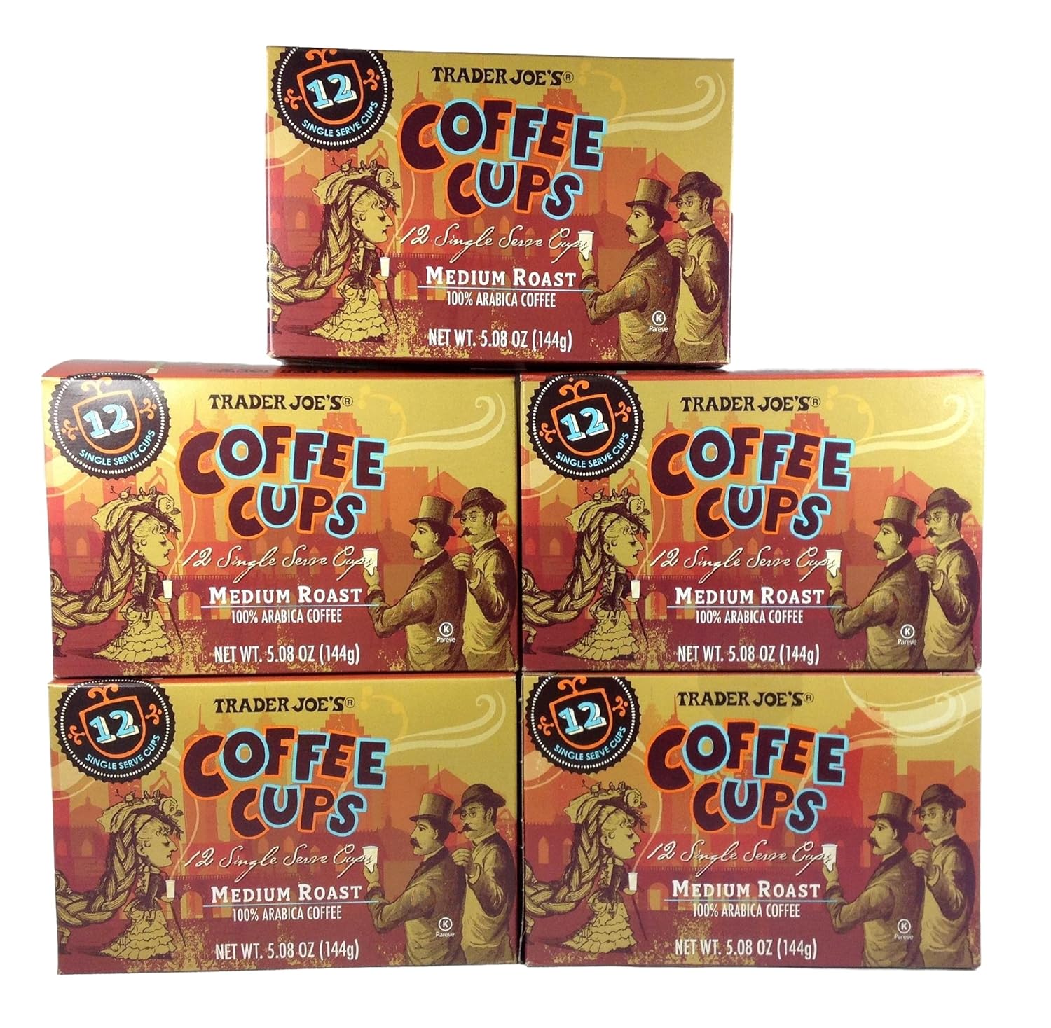 Trader Joe's Coffee Cups - Single Serve - Medium Roast Arabica Coffee - Pack of 5, dark brown