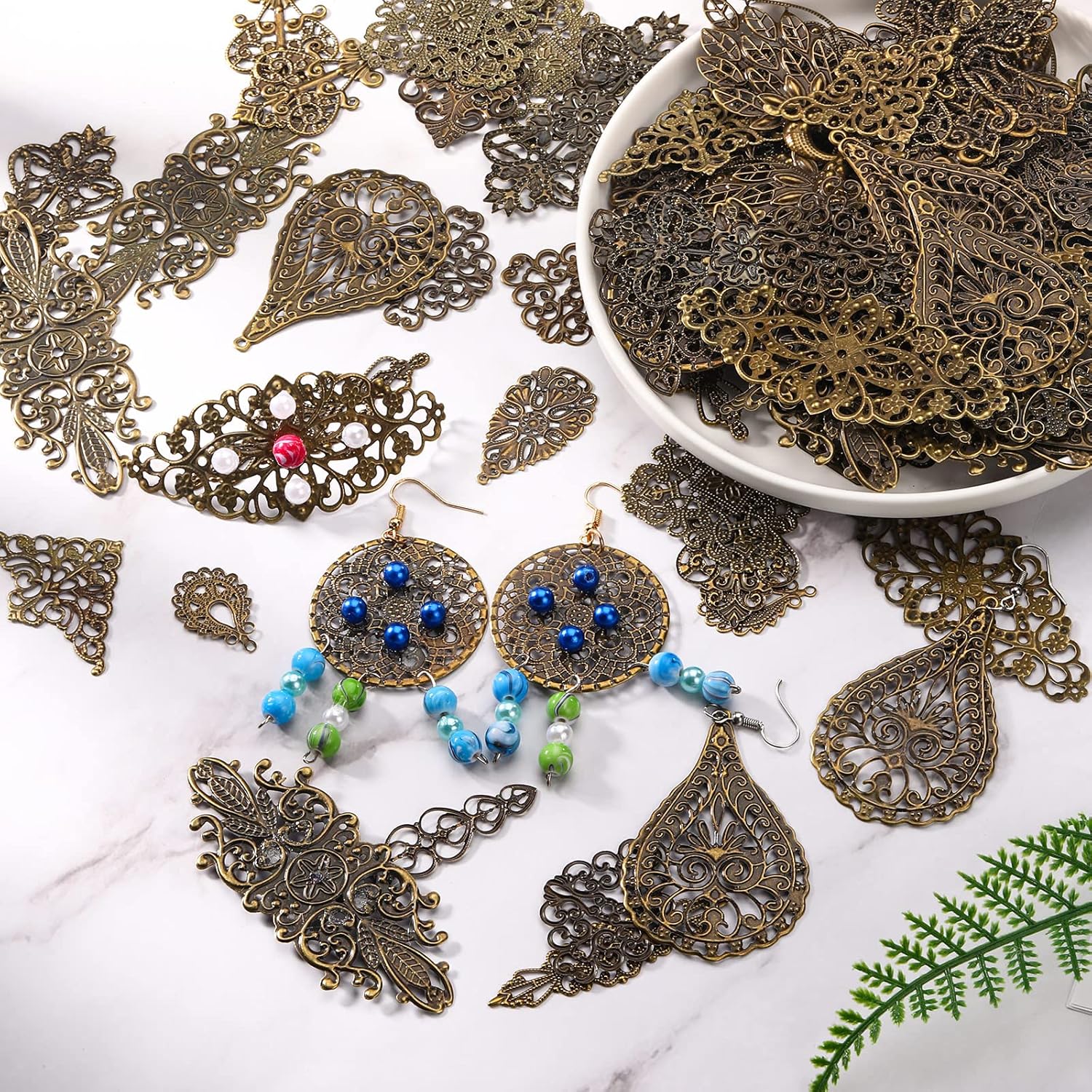 120 Pieces Filigree Connectors Charms Pendants Decoration Supplies Tibetan Metal Filigree Findings Embellishments for DIY Hairpin Necklace Earring Jewelry Making - Image 7