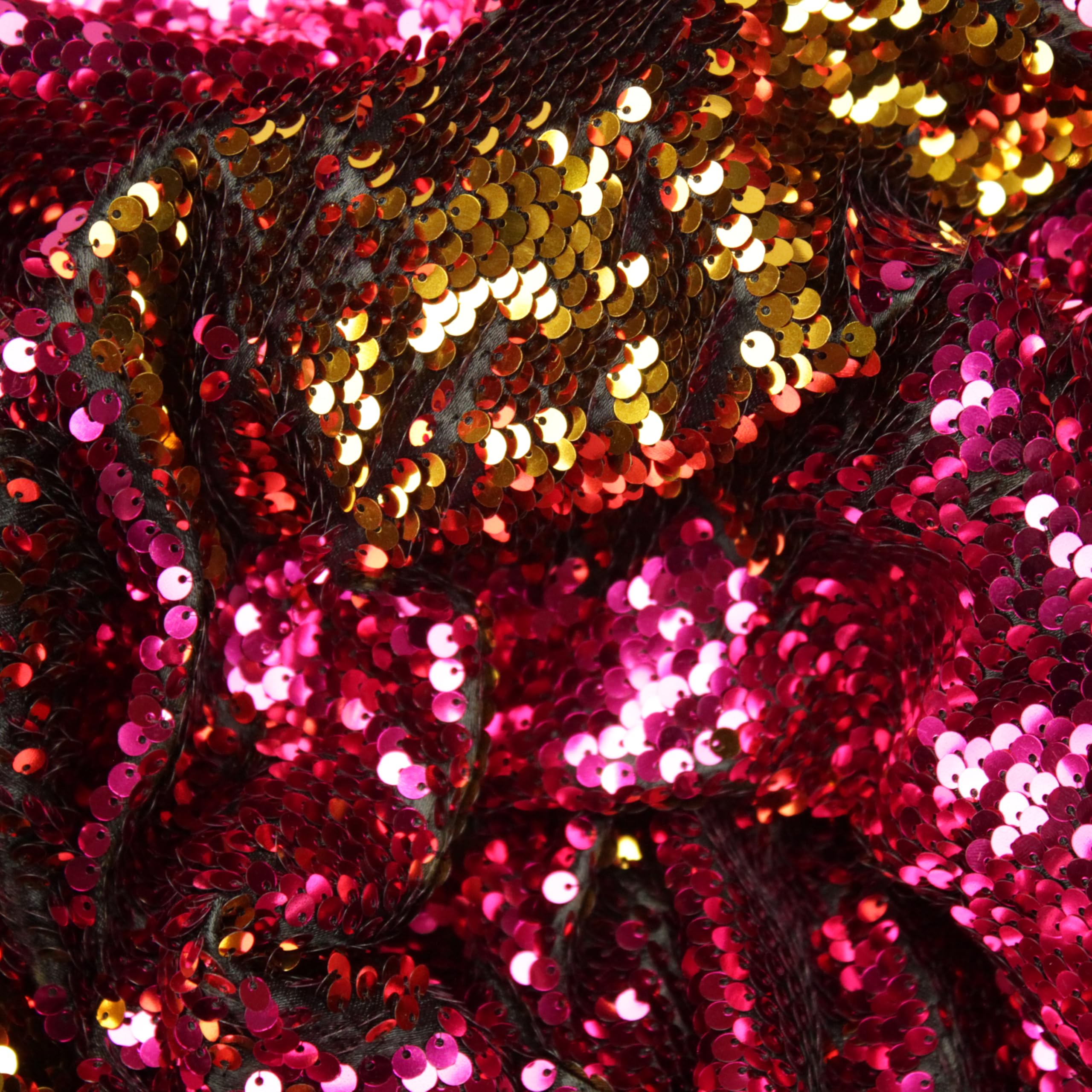TELA DE RASO CON LENTEJUELAS REVERSIBLES BICOLOR SERIE RAMÓN POR METROS, ANCHO 135cm (FUCSIA Y ORO, 3 METROS)