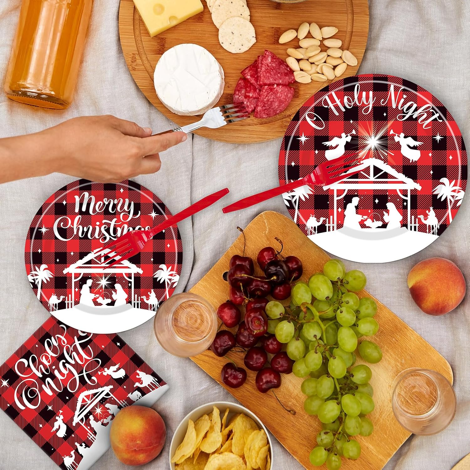 Jesus Christmas Party Tableware - Nativity Holy Night Supplies 96 Pcs Paper Plates and Napkins Set for 24 Guests
