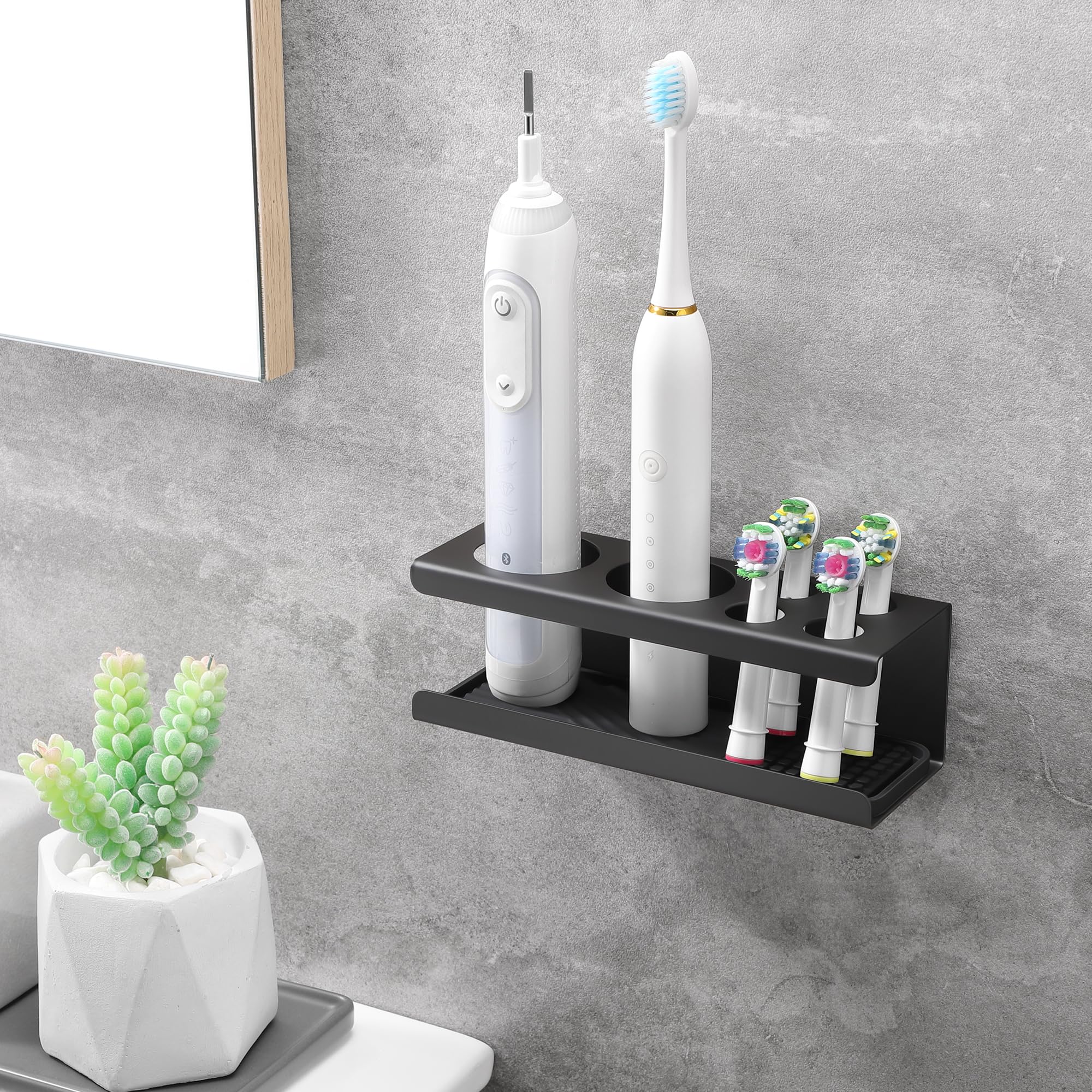 Zahnbürstenhalter Elektrische Zahnbürste Halter, Edelstahl Zahnburstenhalterung Wand Selbstklebend Zahnbürste Halterung Schwarz Aufsteckbürsten Halter Ohne Bohren