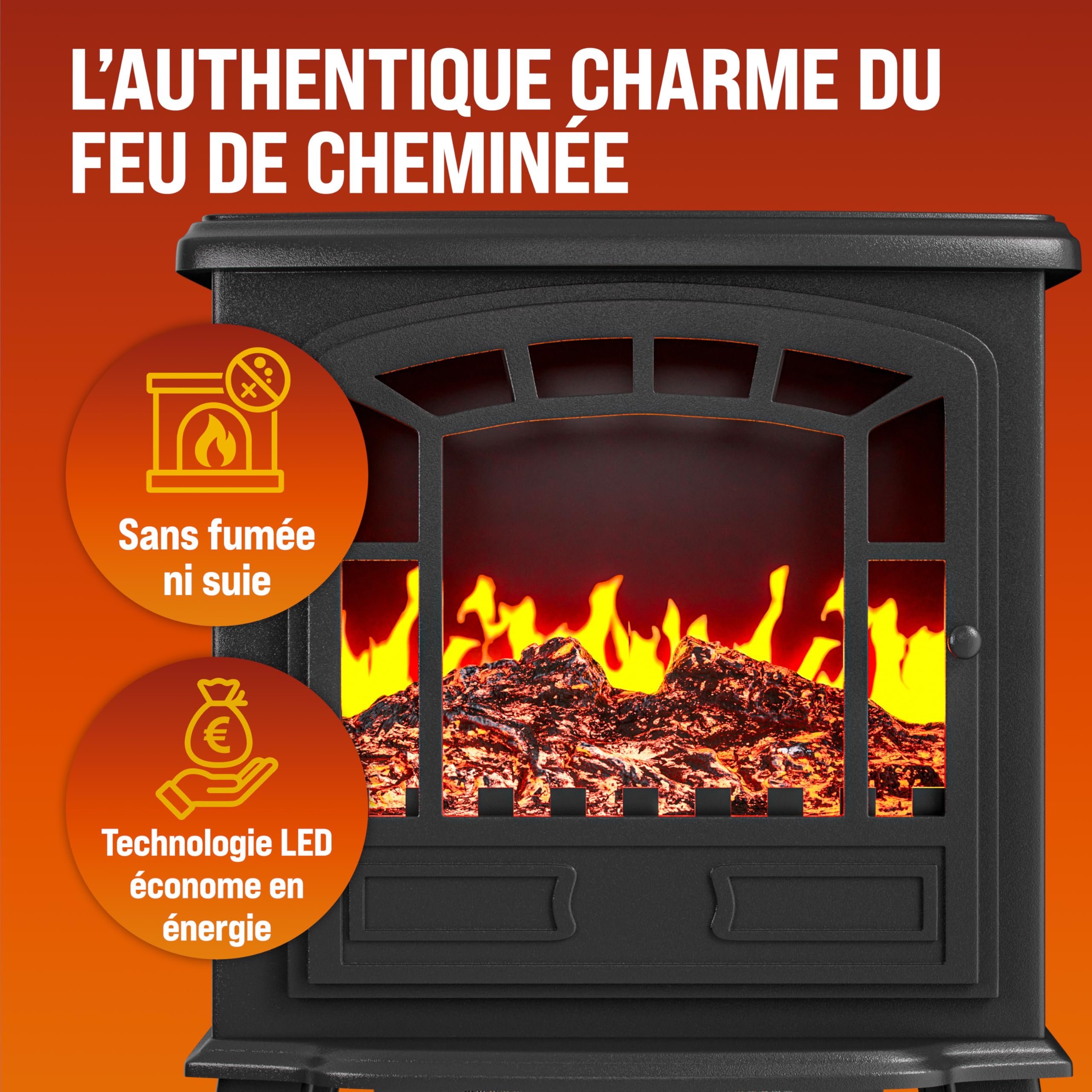 MONZANA® Cheminée électrique Effet Flamme LED 2000 W 2 Niveaux de Chauffage radiateur électrique Fausse cheminée chauffante Chauffage d'appoint 30 m² Noir