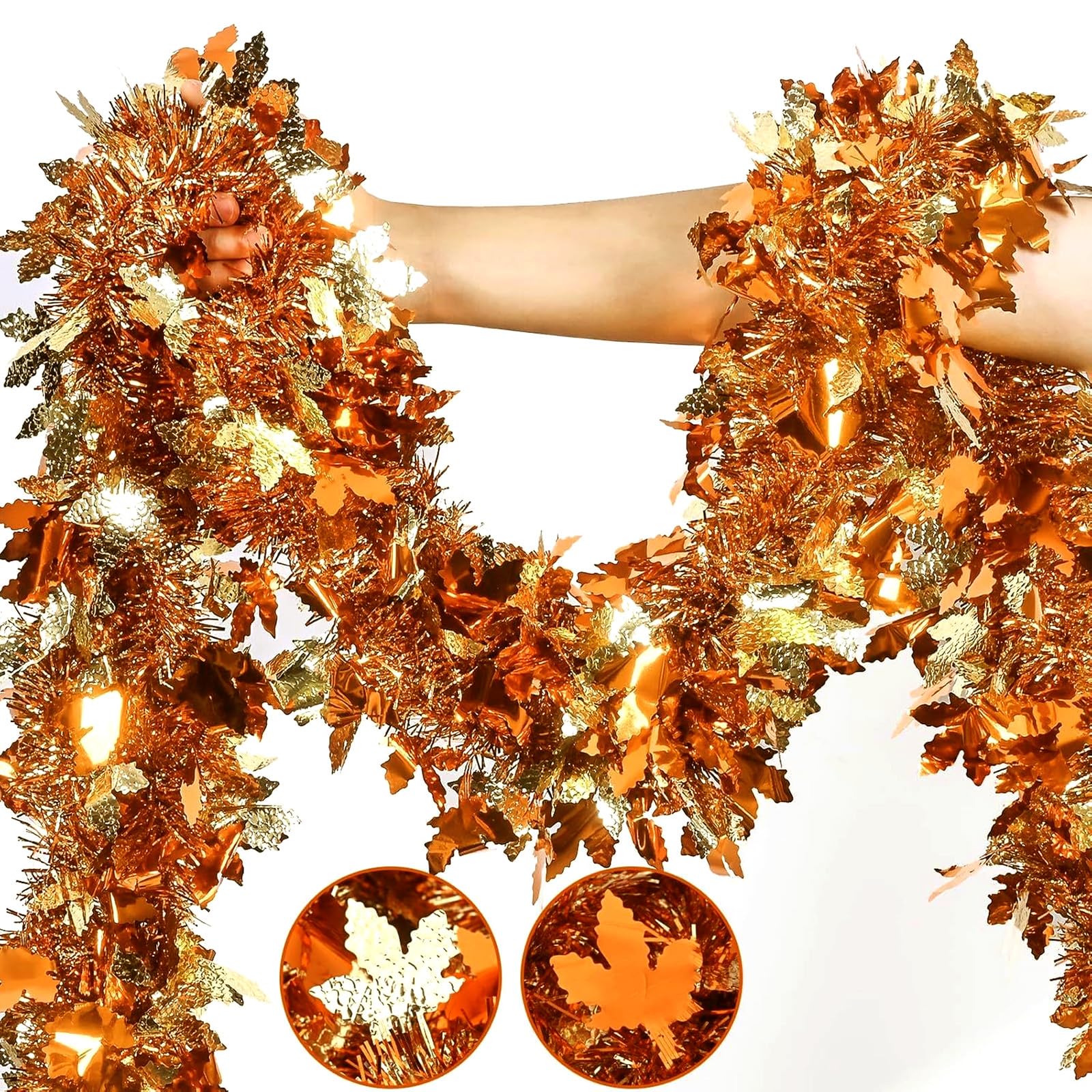 KASESSS 32.8Ft Thanksgiving Fall Tinsel Garland, Fall Metallic Tree Tinsel
