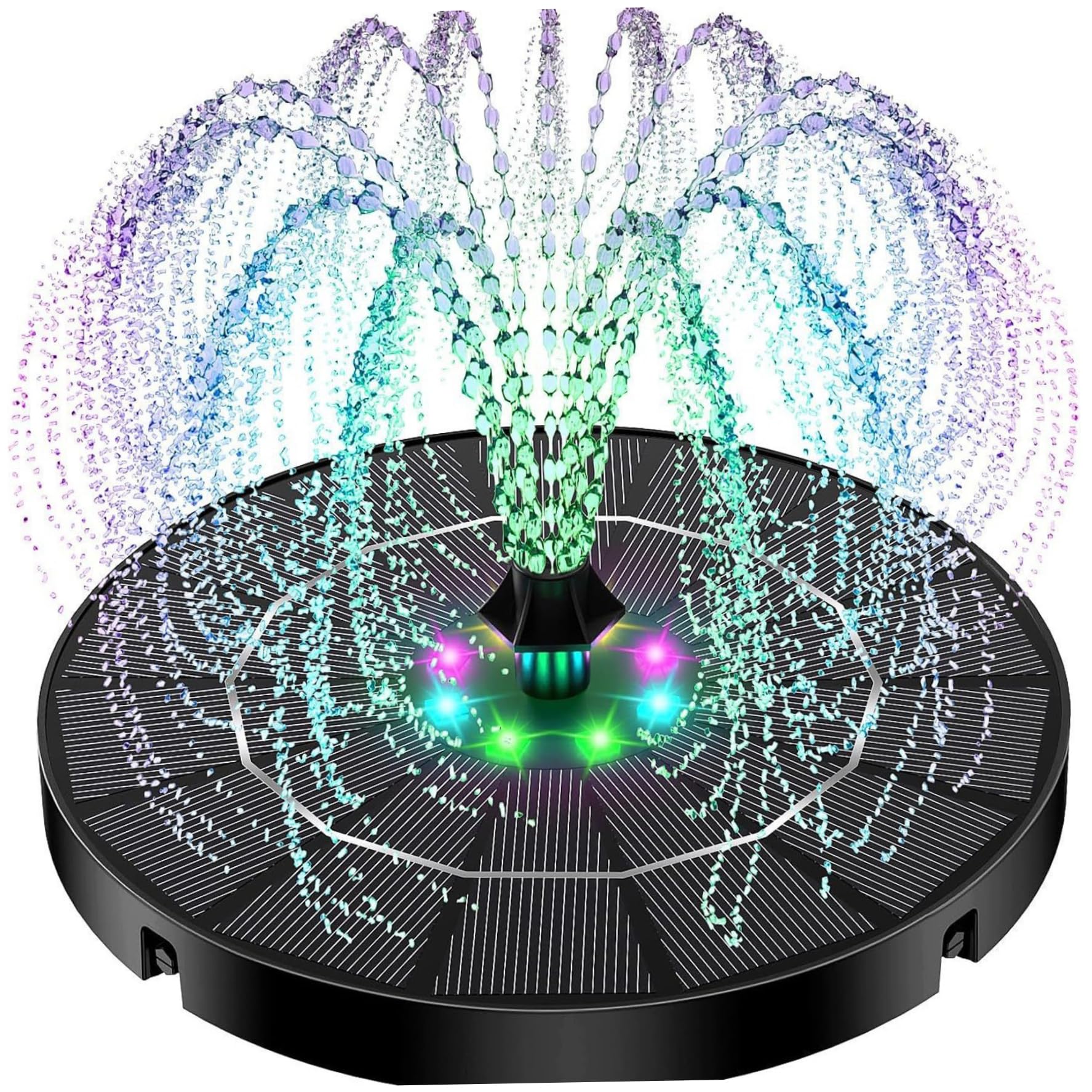 Solar Fountain for Bird Bath, 3.5W Black Solar Fountain Pump with Colorful LED Lights & Replaceable Nozzles for Bird Bath, Garden, Pond, Pool