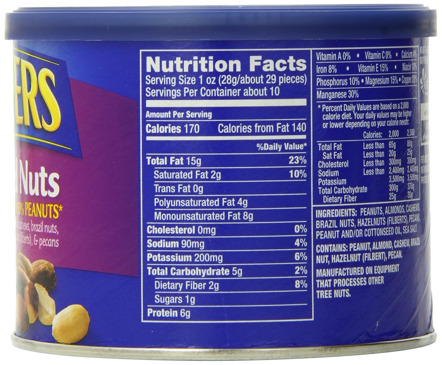 PLANTERS Mixed Nuts, 10.3 Ounce (Pack of 4) - Peanuts, Almonds, Cashews, Hazelnuts & Pecans Roasted in Peanut Oil - Game Day Snacks, Movie Snacks & After School Snacks - Resealable Lid - Kosher
