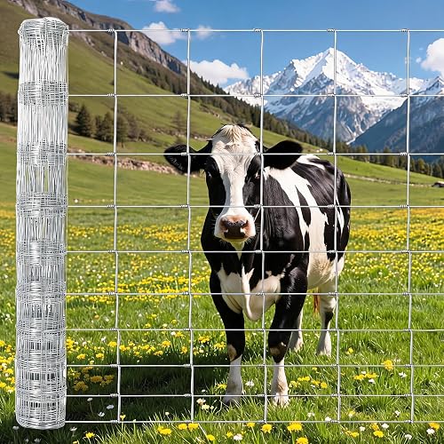 Garvee 5ft x 262ft Field Fence Heavy Duty Galvanized Farm Fence, Woven Wire Livestock Fencing, High Zinc Coated Ranch Fence Roll for Cattle, Horse, Goat & Pasture Enclosures