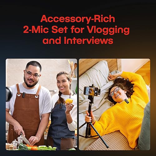 Miniatura 7 de Juego de micrófonos inalámbricos para iPhone - 2 micrófonos Lavalier portátiles con captación de sonido 360, reducción de ruido y control de