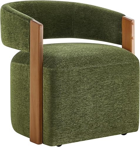 Miniatura 21 de Sillas de comedor tapizadas con ruedas, moderna silla lateral de barril con rodillos para comedor, dormitorio, sala de estar, sala de lectura, lino,