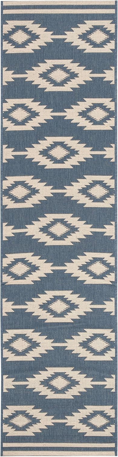 SAFAVIEH Washable Rug Outdoor Beach House Collection - 2'2" x 6' Runner, Cream & Blue, Non-Shedding & Easy to Clean, Ideal for Patio, Backyard, Mudroom (BHS171N)