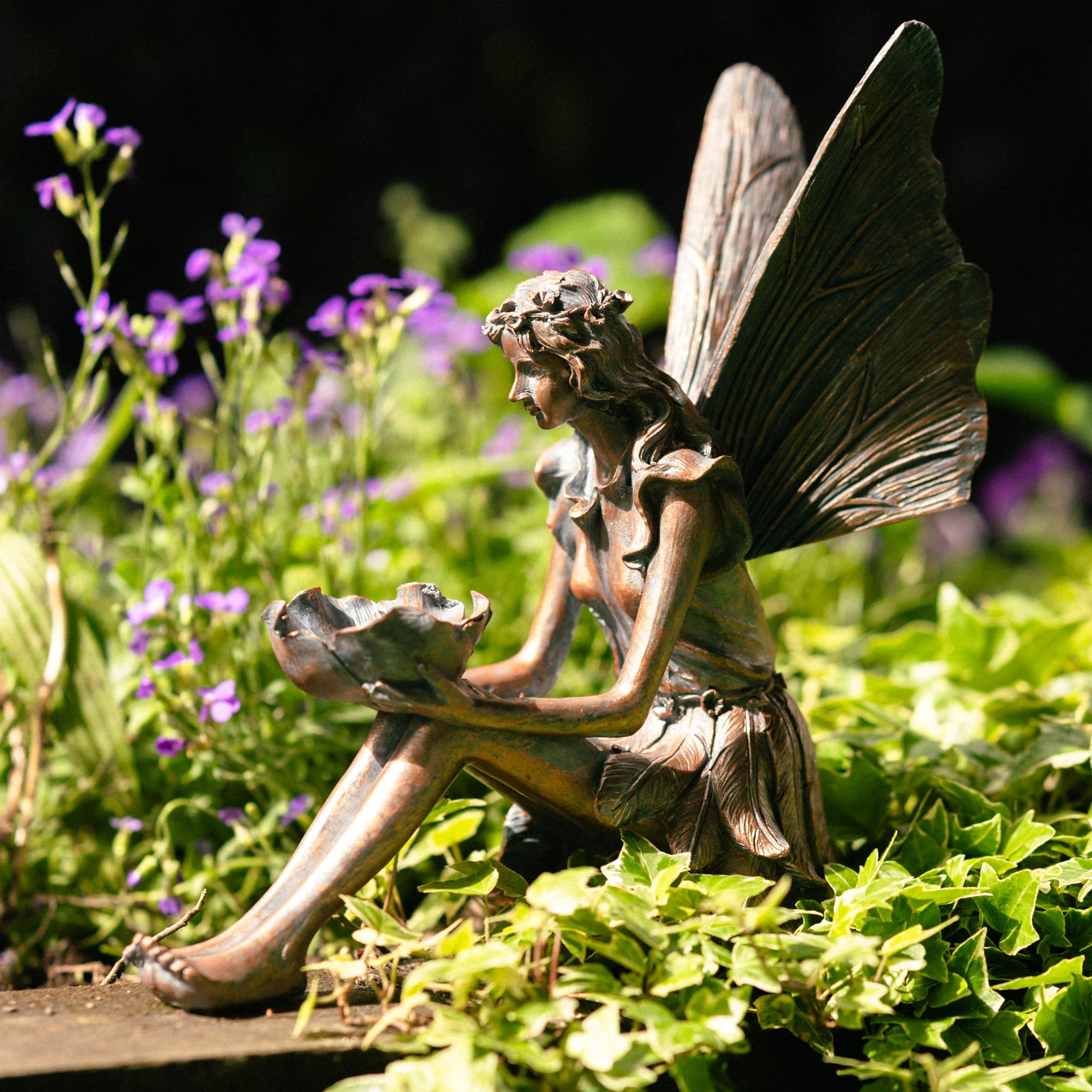 Garden Mile Sitting Fairy Garden Statue Magical Elf Outdoor Unusual Bronze Effect Fairies Figurines Resin Statues for Patio Porch Flowerbed Gardens Gift for Women Men