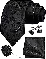 GUSLESON Men's 3.15" Floral Necktie Set with Lapel Pin, Pocket Square & Cufflinks - Silk Blend Woven Jacquard