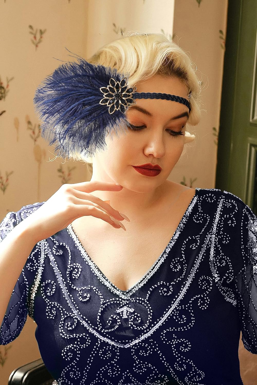 BABEYOND 1920s Flapper Headband Roaring 20s Headpiece Gatsby Ostrich Feather Headpiece with Crystal - Image 4