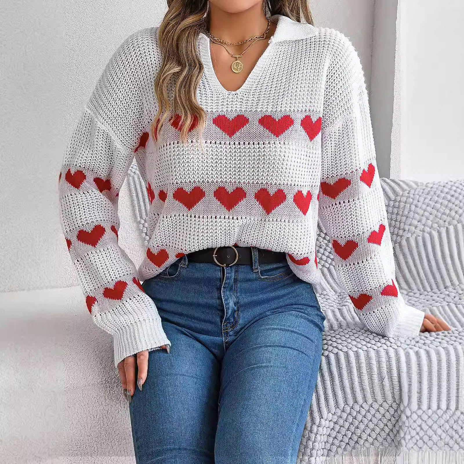 Maglione Donna Maglioni Sciolti per Le Donne Casual Comode Comode Maniche per Lantenna per Maglia Top Pinover Patchwork-Bianco-s